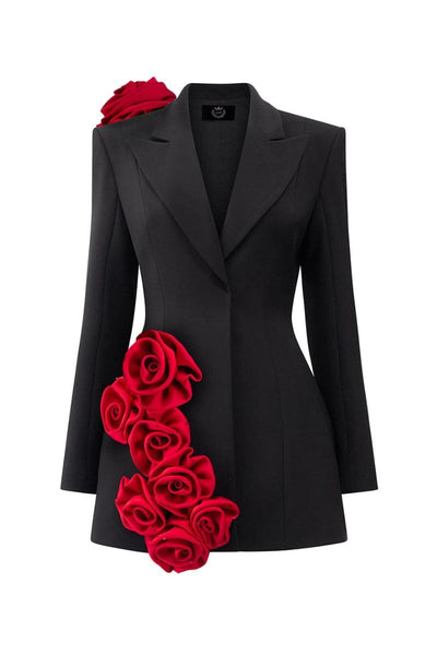 BLACK ROSE TWILL BLAZER DRESS | CULT MIA