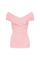 Andreeva Lily Light Pink Knit Top, soft and cozy, featuring a fitted design with long sleeves and ribbed texture.