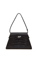 Dark brown croc-embossed Stephanie bag by Vikele Studio, top handle design with stylish textured leather.