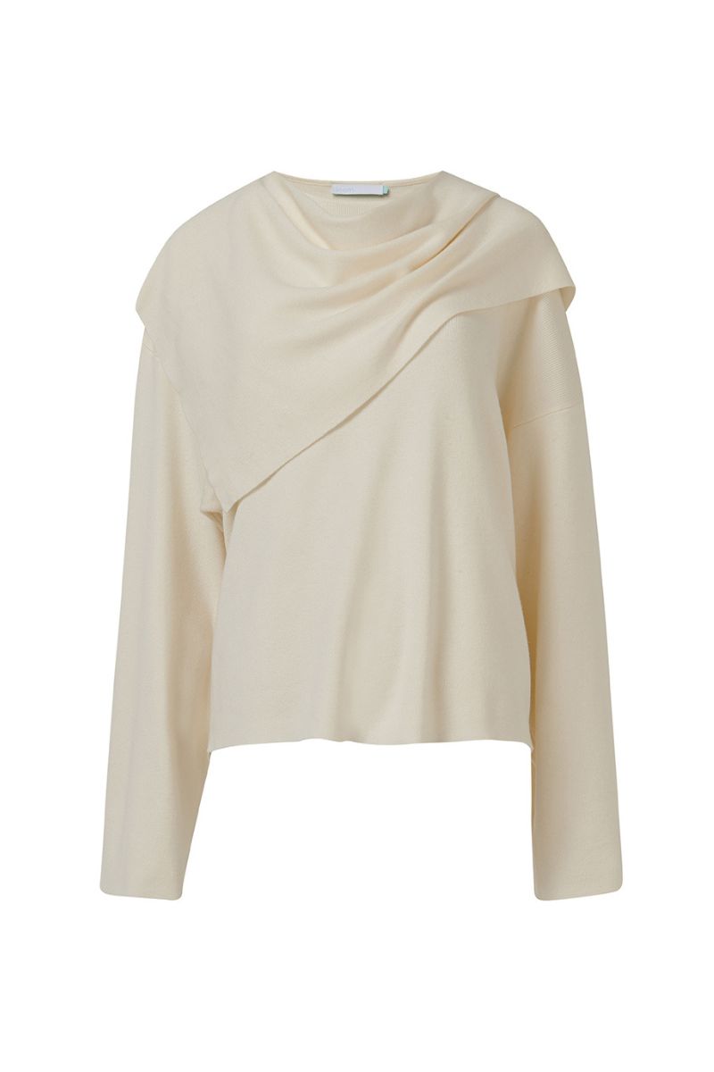 BOXY KNIT SWEATER WITH SCARF DETAIL