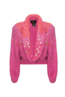 Pink embellished mohair cardigan by Lalo, featuring delicate decorative details and soft, cozy knit fabric.