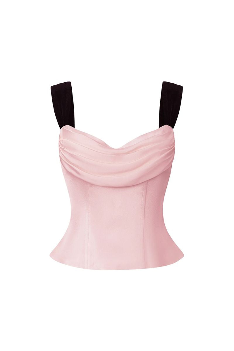 Pink GIA TOP by Nana Jacqueline featuring a stylish design, displayed on a model with natural lighting and fabric details visible.