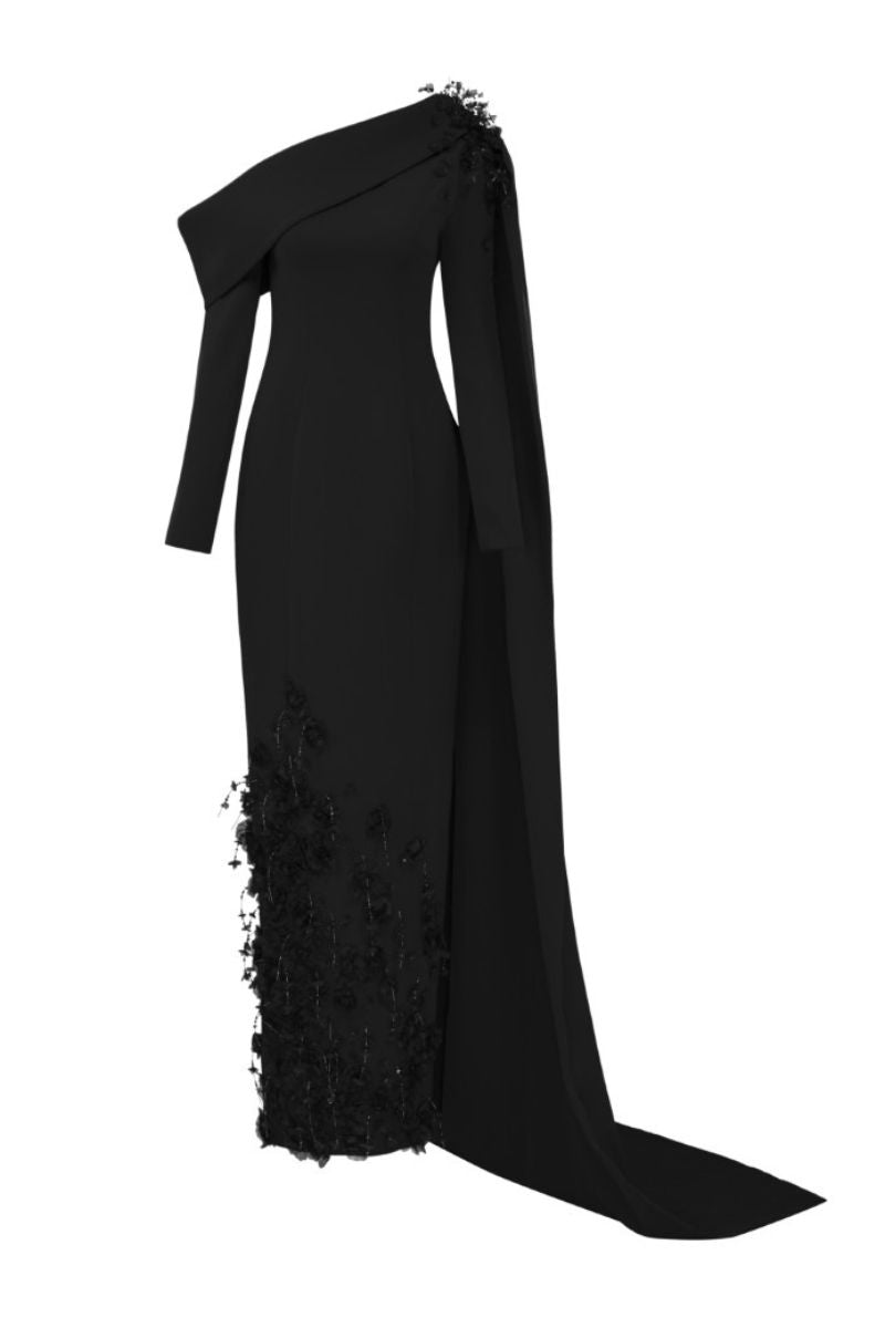 Black Ward Crepe Dress by 21Six, elegant gown featuring a fitted silhouette and stylish design, perfect for formal occasions.