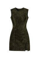 Olive green Colonial mini dress by ZUT, featuring a fitted silhouette and short sleeves, perfect for casual or summer wear.