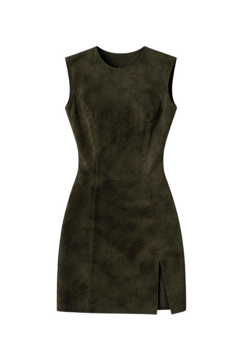Olive green Colonial mini dress by ZUT, featuring a fitted silhouette and short sleeves, perfect for casual or summer wear.
