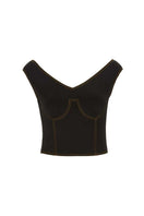 Black Chictopia bustier top featuring a fitted design with lace-up details and adjustable straps, styled on a mannequin.