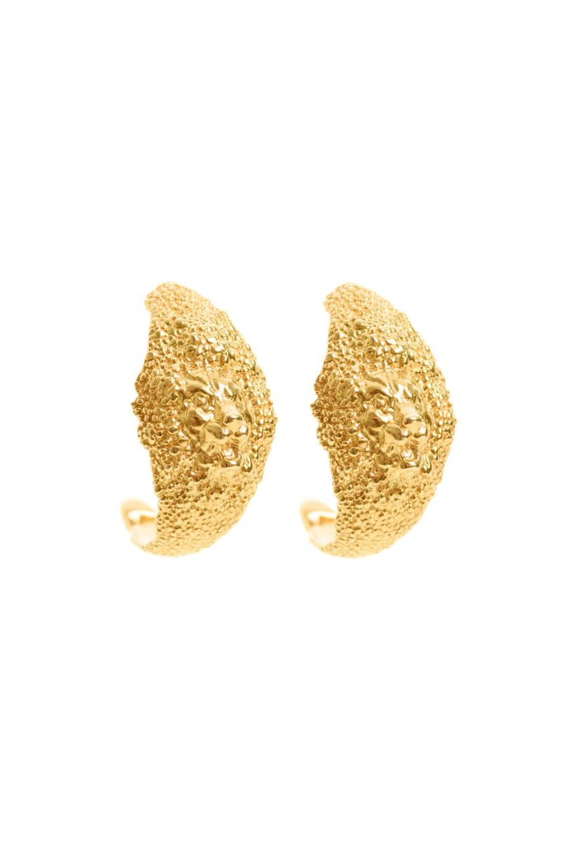 Gold Lion Hoops earrings by Freya Rose featuring lion-shaped design and polished gold finish, displayed on a neutral background.