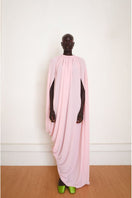 Pink Resonance maxi dress by Yassmin Saleh, front view showcasing flowing fabric and elegant design.