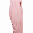 Pink Resonance maxi dress by Yassmin Saleh with ghostly front design, flowing fabric, and elegant style.