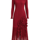 Red CULT MIA X MAYLÉ VÁSQUEZ Rio midi dress displayed on a hanger, showcasing its vibrant color and elegant design.
