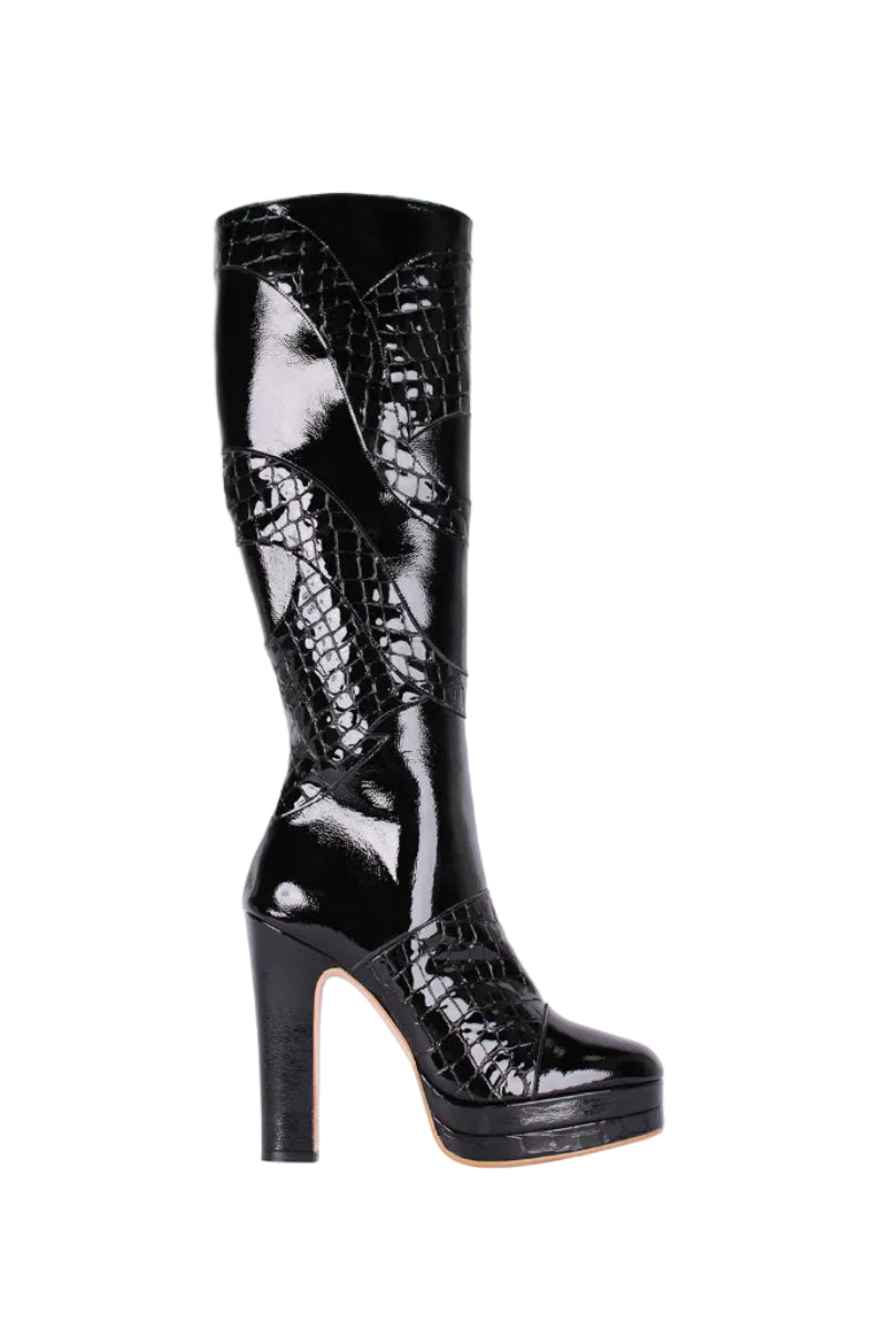 Terry de Havilland River Gloss Black boots with shiny black leather finish and sleek, stylish design.
