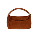 Tan suede Rivera handbag by Isidora Malva, top handle bag with stylish design and elegant craftsmanship.