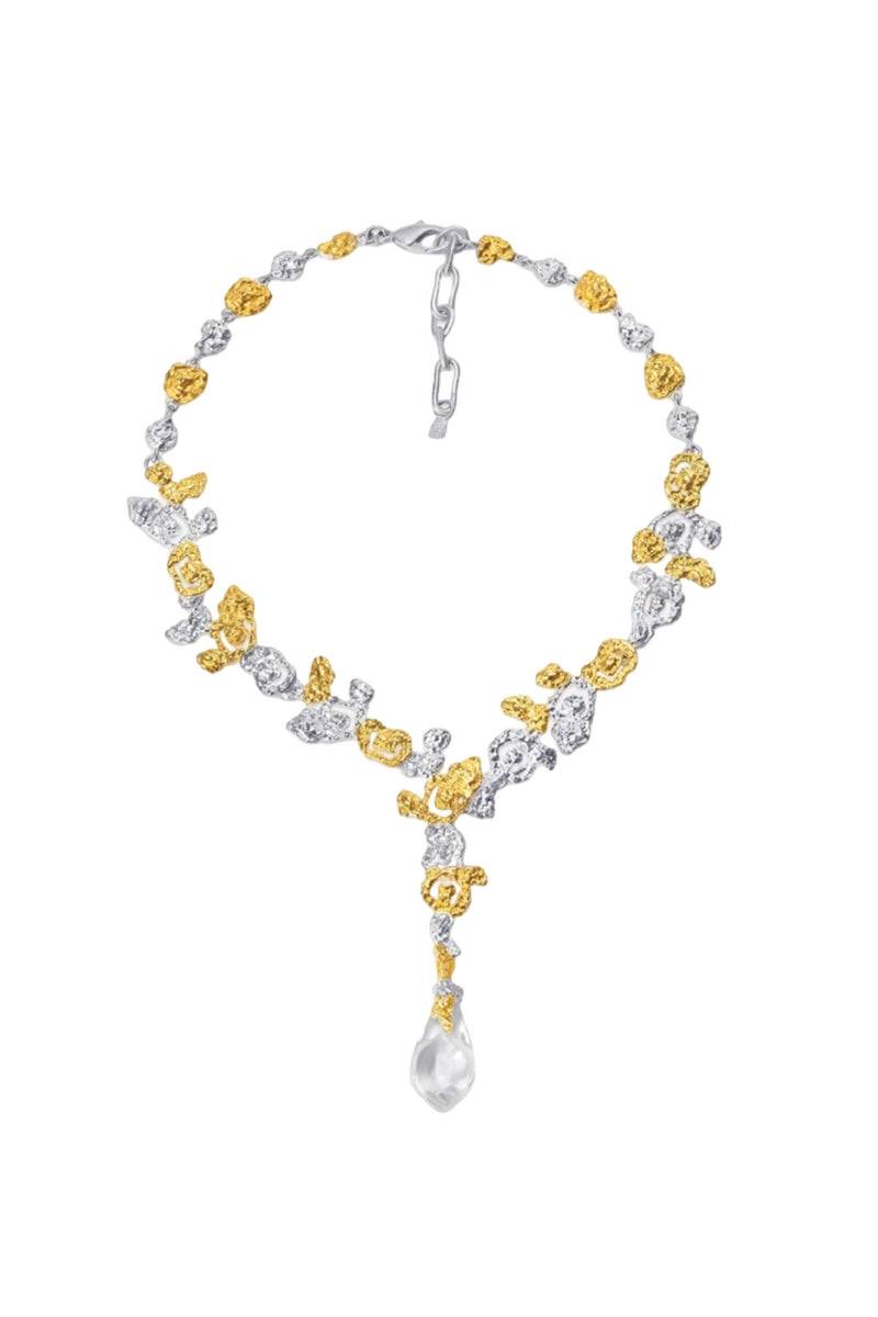 Jude Benhalim Riverstone necklace featuring mixed stones on a delicate chain, showcasing elegant, natural gemstone jewelry.