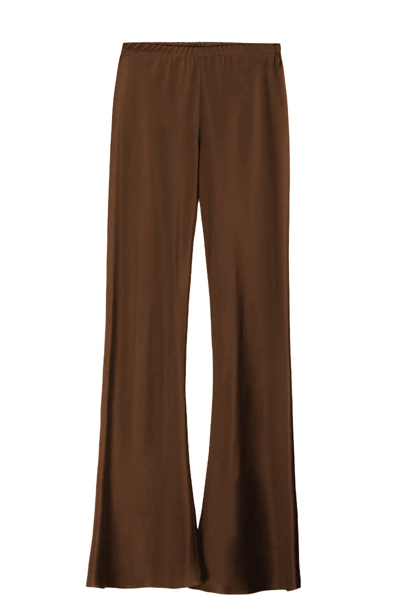 RIVIERA CHOCOLATE SILK-SATIN BIAS-CUT SLIM PANTS