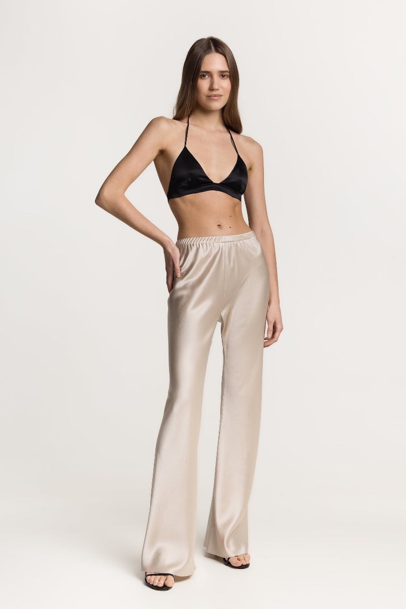RIVIERA PEARL-BEIGE SILK-SATIN BIAS-CUT SLIM PANTS