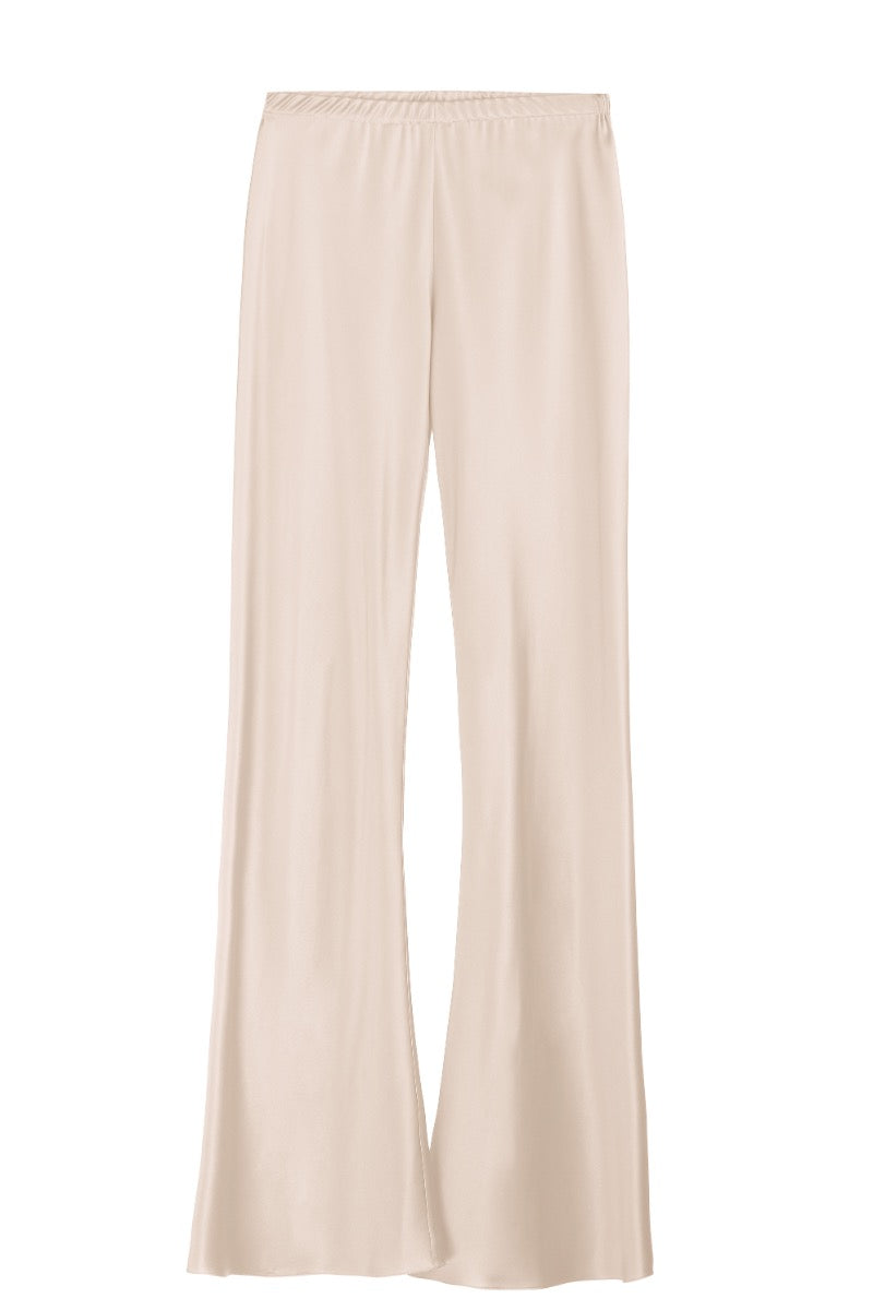 RIVIERA PEARL-BEIGE SILK-SATIN BIAS-CUT SLIM PANTS
