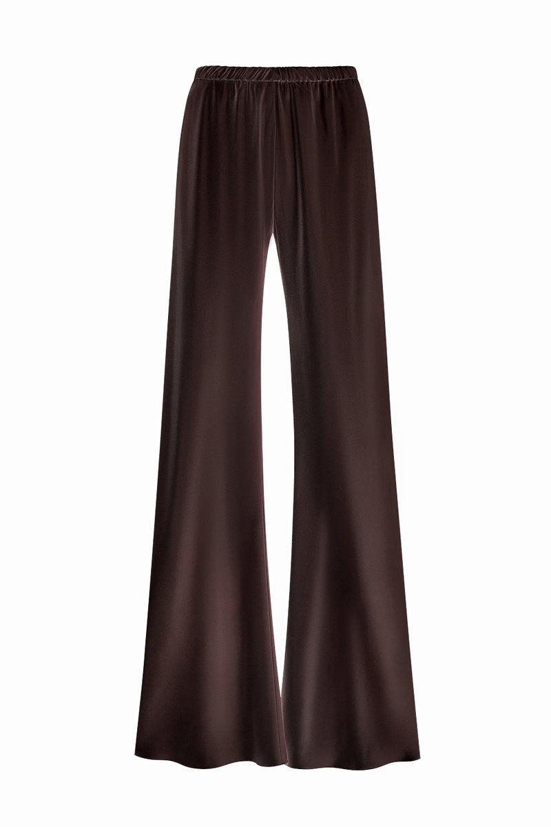 RIVIERA ESPRESSO SILK-SATIN BIAS-CUT SLIM PANTS - CULT MIA