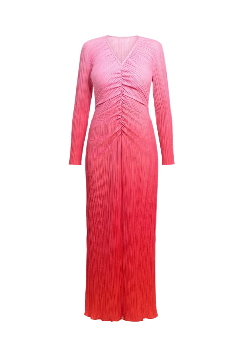 Maylé Vásquez RIZO Maxi Dress in orchid rose ombré with flowing fabric and elegant design, perfect for stylish occasions.