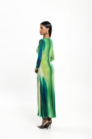 River green RIZO MAXI DRESS by Maylé Vásquez, flowing maxi dress with a relaxed fit and elegant design, shown on a model.