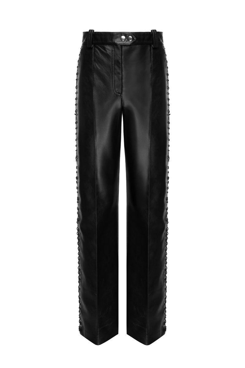 Black MATTERS Rogue trousers featuring a tailored fit and stylish design, shown in a close-up image.