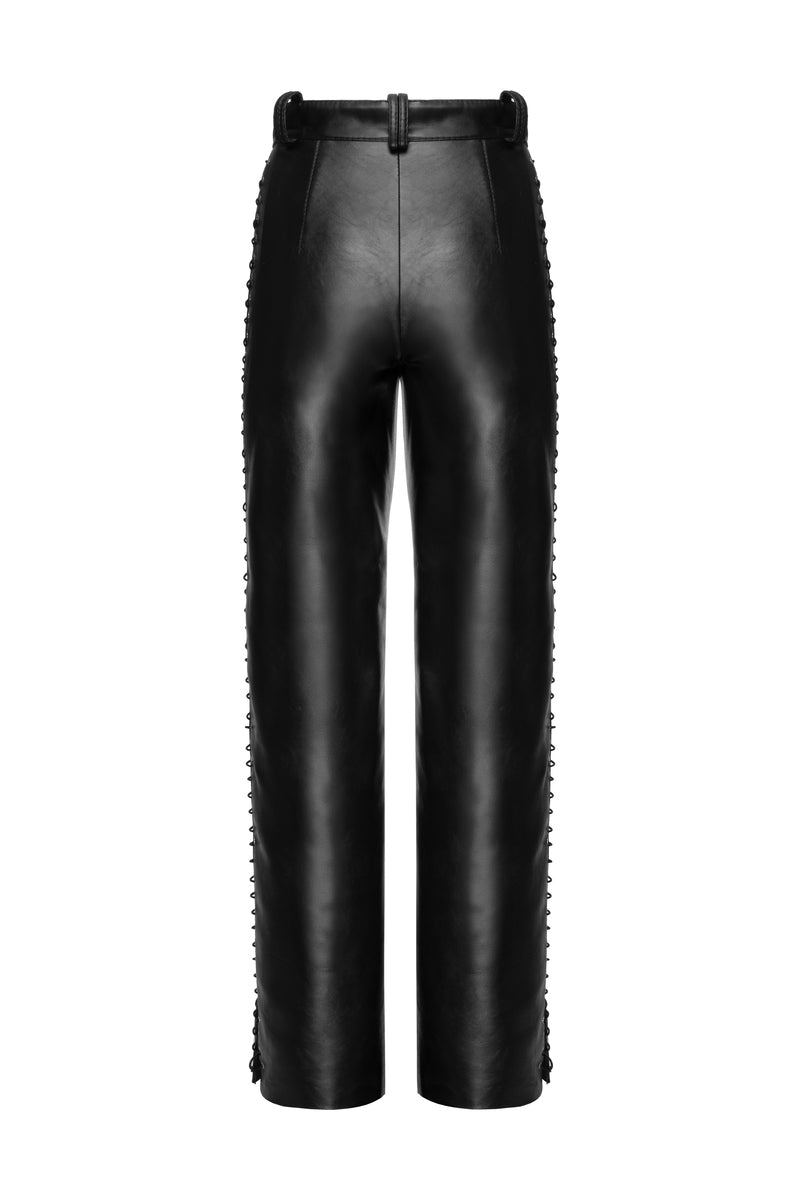 Black MATTERS Rogue trousers displayed on a hanger, showcasing slim-fit pants with a sleek design and modern style.