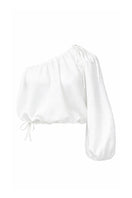White Rohe cropped top by ANA + MARIA, styled with a relaxed fit and short sleeves, displayed on a mannequin.
