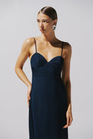 Baobab Roma gown in night blue, a flowing maxi dress with elegant design, perfect for formal occasions and evening wear.
