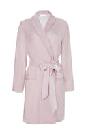 Pink velvet women's robe by MANITO featuring a soft, luxurious fabric and elegant design for comfortable wear.