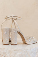 Ivory Rosalina leather block heels by Freya Rose, showcasing elegant design with a sturdy heel and smooth leather finish.