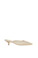 A pair of AERA Rosa Nude Metal Stud Heels featuring nude straps and metallic stud accents, stylish and elegant for formal occasions.