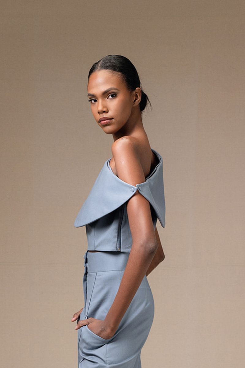 ANA + MARIA Rosave crop top in tempest color, stylish and lightweight women's fashion top with a fitted design.