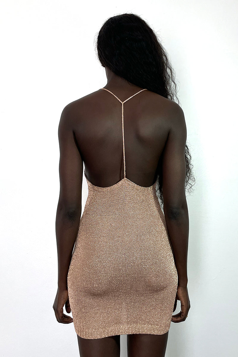 ROSE GOLD SPARKLY KNIT MINI DRESS - CULT MIA