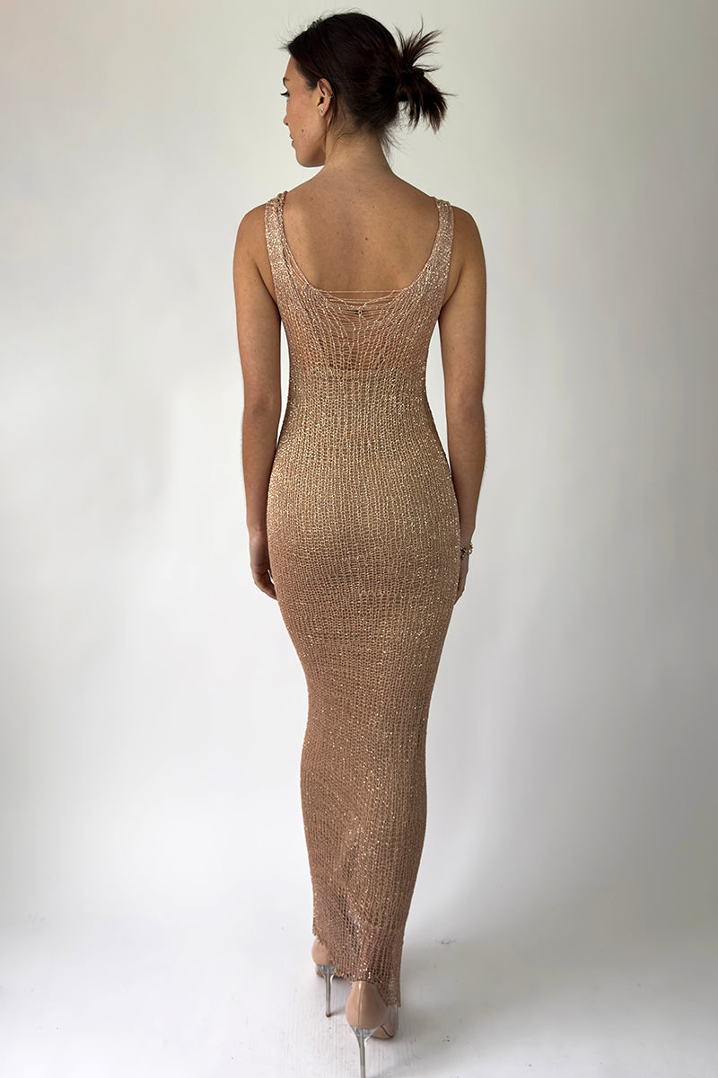 CHAIN TANK ROSE GOLD GOWN WITH SLIP - CULT MIA