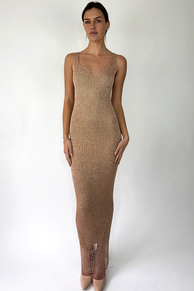 CHAIN TANK ROSE GOLD GOWN WITH SLIP - CULT MIA