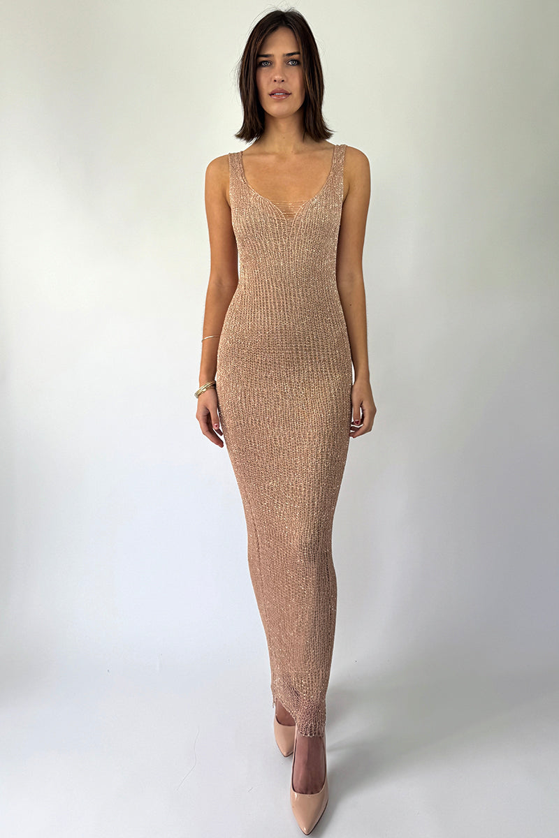 CHAIN TANK ROSE GOLD GOWN WITH SLIP - CULT MIA