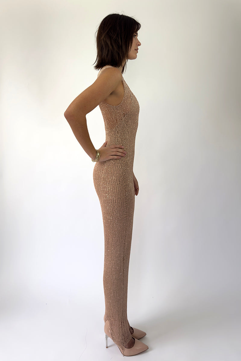 CHAIN TANK ROSE GOLD GOWN WITH SLIP - CULT MIA
