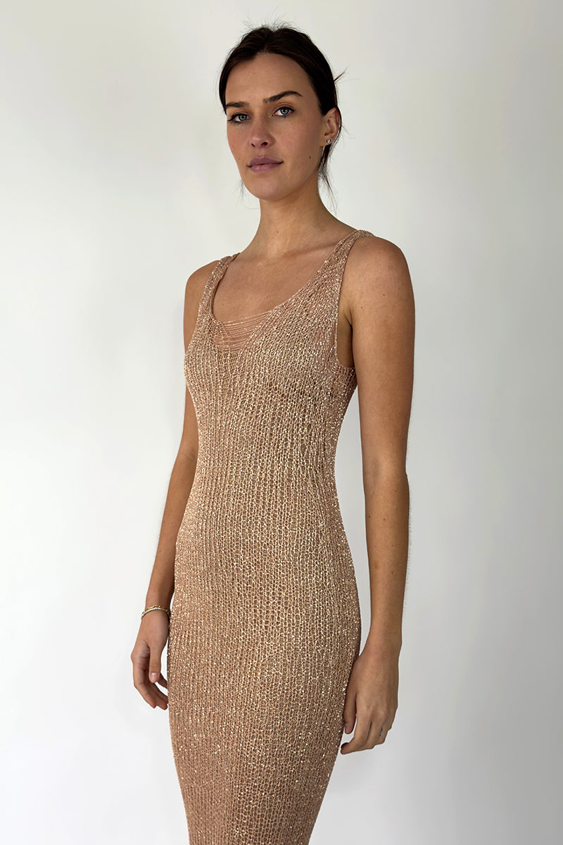 CHAIN TANK ROSE GOLD GOWN WITH SLIP - CULT MIA