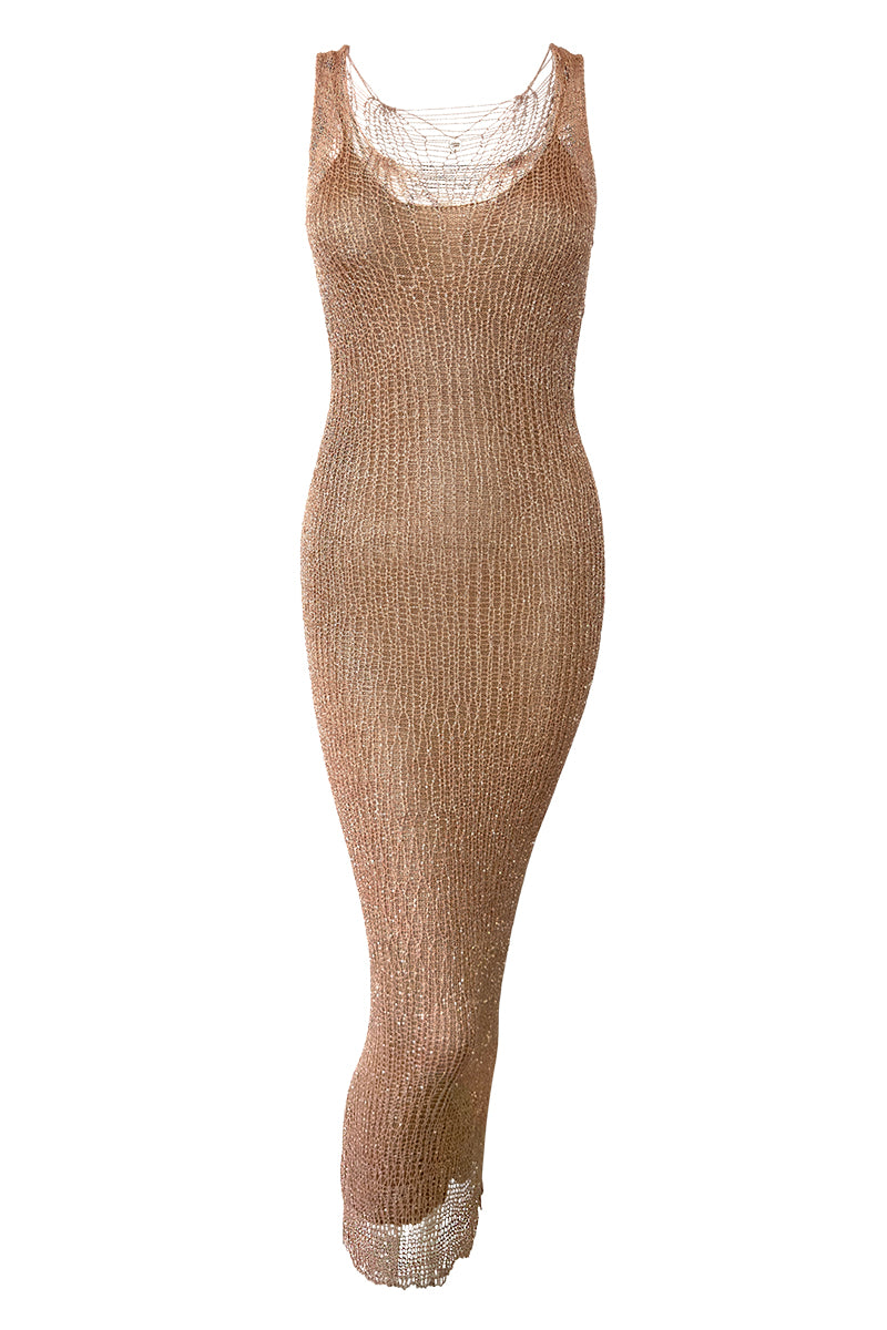 CHAIN TANK ROSE GOLD GOWN WITH SLIP - CULT MIA