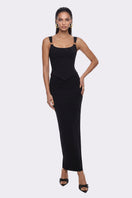 Black Nana Jacqueline Rosetta maxi skirt with ring detail, flowing fabric, and elegant design for stylish everyday wear.