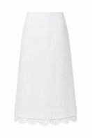 Ivory ANA + MARIA Rossette midi skirt displayed on a mannequin, showcasing elegant flowy fabric and stylish design.