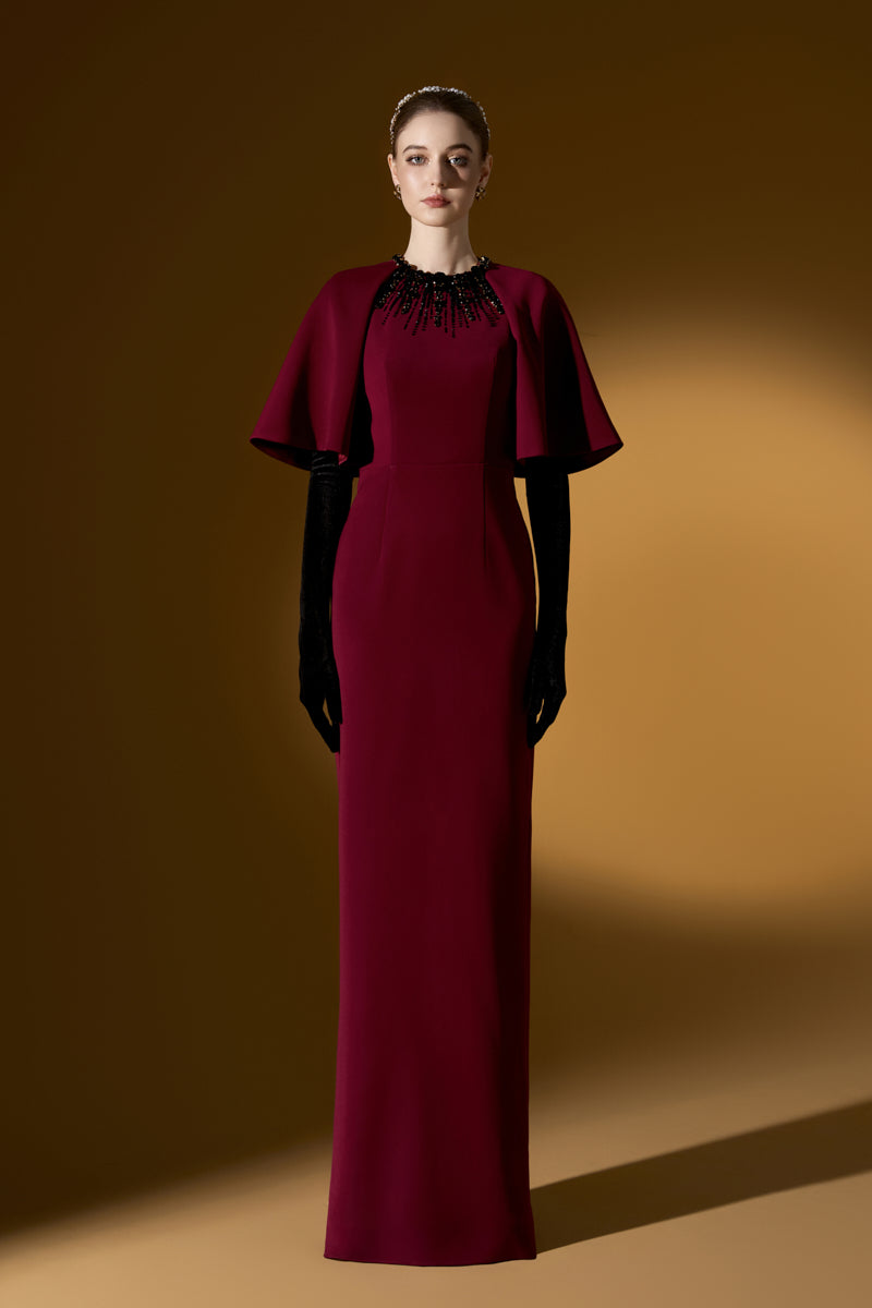 فستان ماكسي من الكريب باللون الأحمر