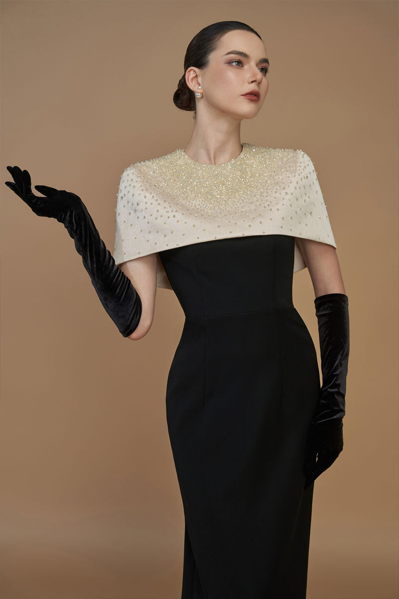 black dress with white gloves CREPE AND SILK TAFFETA CAP SLEEVE GOWN IN WHITE | CULT MIA