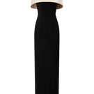 White crepe and silk taffeta cap sleeve gown with round neckline and mini cape by I.H.F, elegant evening wear in beige and black.