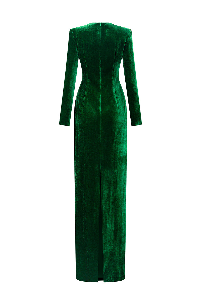 MILA VELVET LONG SLEEVE GOWN IN GREEN | CULT MIA | I.H.F MILA VELVET LONG SLEEVE GOWN IN GREEN | CULT MIA | I.H.F