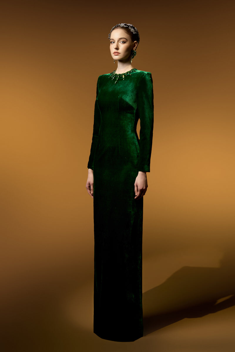 MILA VELVET LONG SLEEVE GOWN IN GREEN | CULT MIA MILA VELVET LONG SLEEVE GOWN IN GREEN | CULT MIA