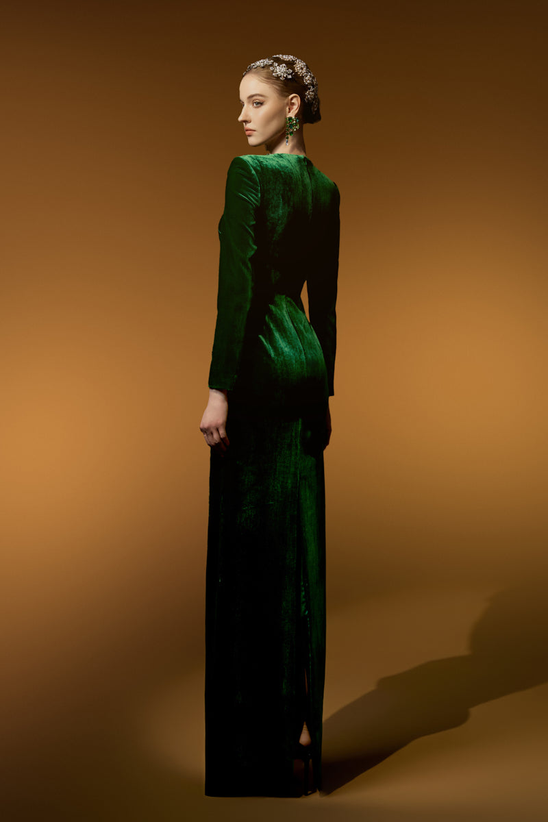 MILA VELVET LONG SLEEVE GOWN IN GREEN | CULT MIA | I.H.F MILA VELVET LONG SLEEVE GOWN IN GREEN | CULT MIA | I.H.F