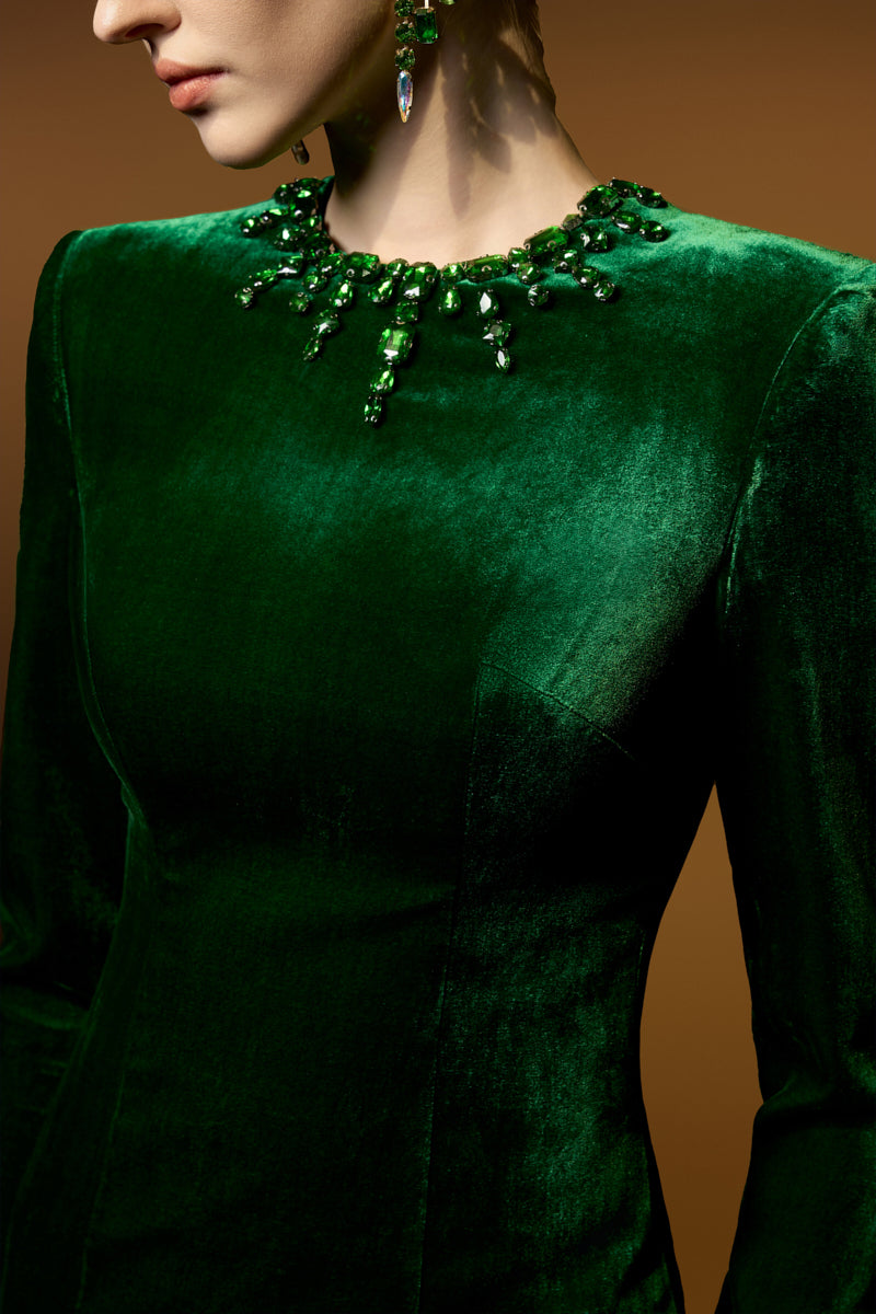 MILA VELVET LONG SLEEVE GOWN IN GREEN | CULT MIA | I.H.F MILA VELVET LONG SLEEVE GOWN IN GREEN | CULT MIA | I.H.F