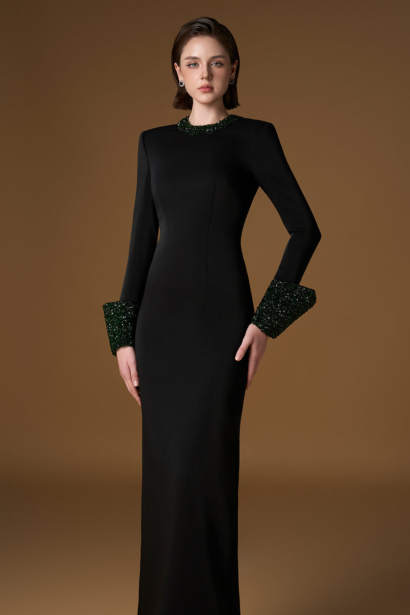 black crepe dress CREPE SILK LINED MAXI DRESS IN BLACK | CULT MIA