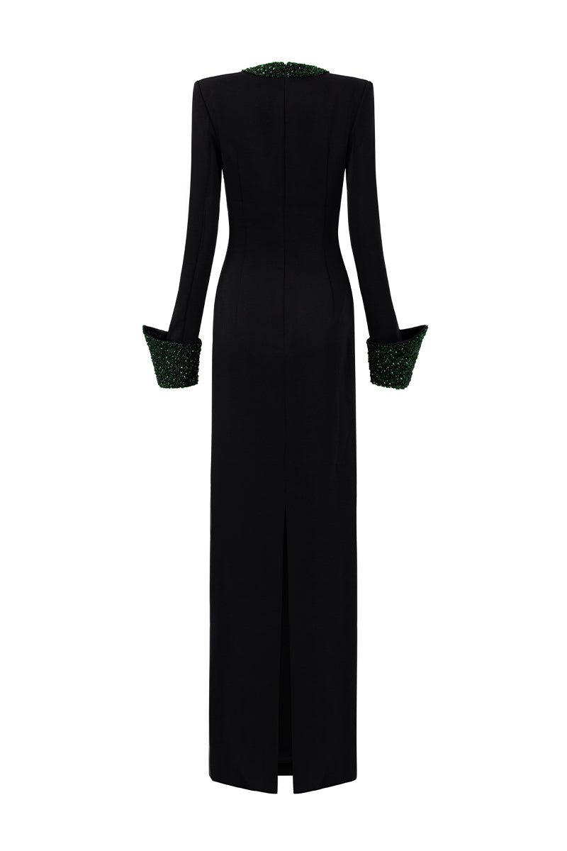 black long sleeve dress high neck CREPE SILK LINED MAXI DRESS IN BLACK | CULT MIA
