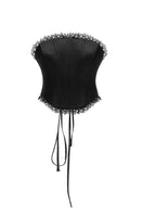 Black Roxanne corset top by MATTERS featuring structured design and lace-up front, perfect for stylish evening wear.